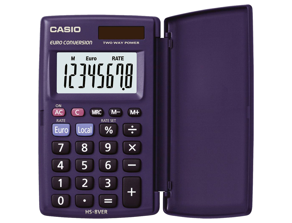 CALCULADORA CASIO HS-8VER BOLSO 8 DIGITOS CONVERSAO MOEDA COM CAPA COR AZUL