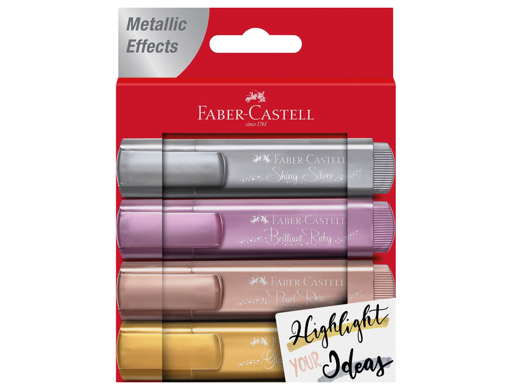 MARCADOR FABER FLUORESCENTE TEXLINER 46 COR METALICA ESTOJO 4 UNIDADES CORES SORTIDAS