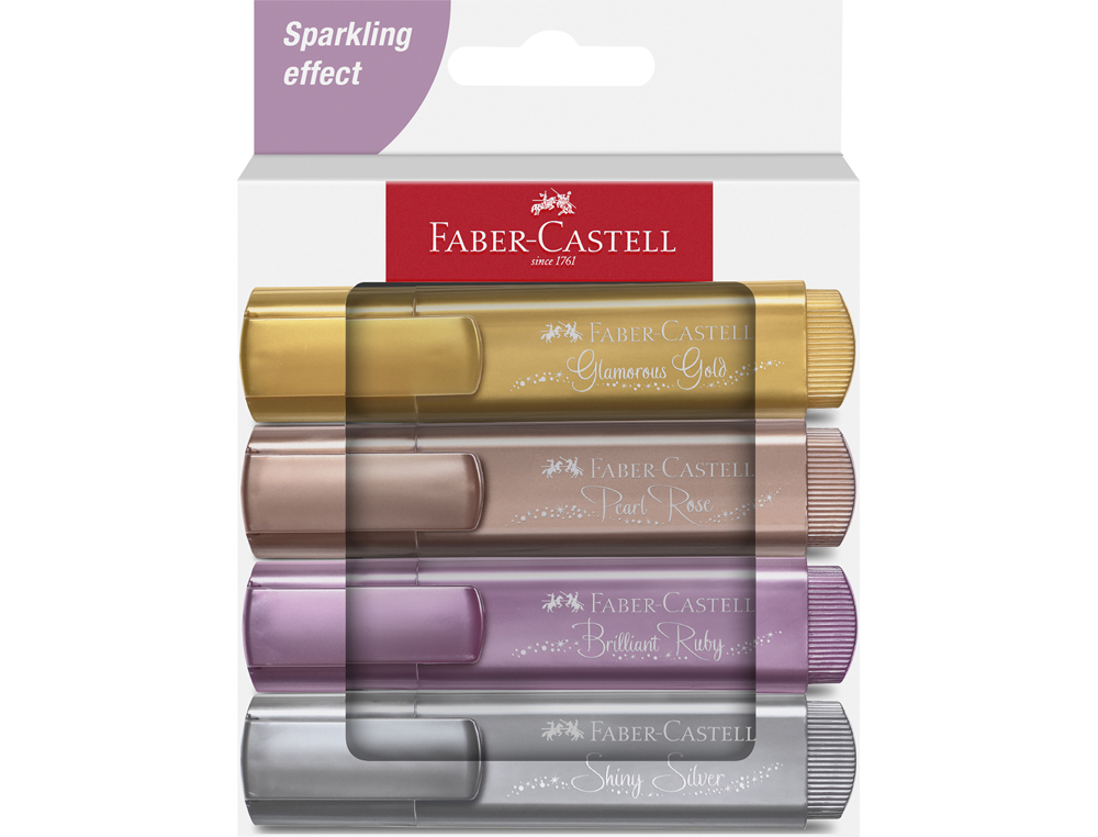 MARCADOR FABER FLUORESCENTE TEXLINER 46 COR METALICA ESTOJO 4 UNIDADES CORES SORTIDAS