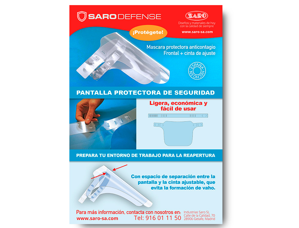 MASCARA FACIAL PROTETORA GLAS SPACK 200 MC REFORO FRONTAL PVC 300 MC FECHO COM ELASTICO MEDIDAS 235X330 MM