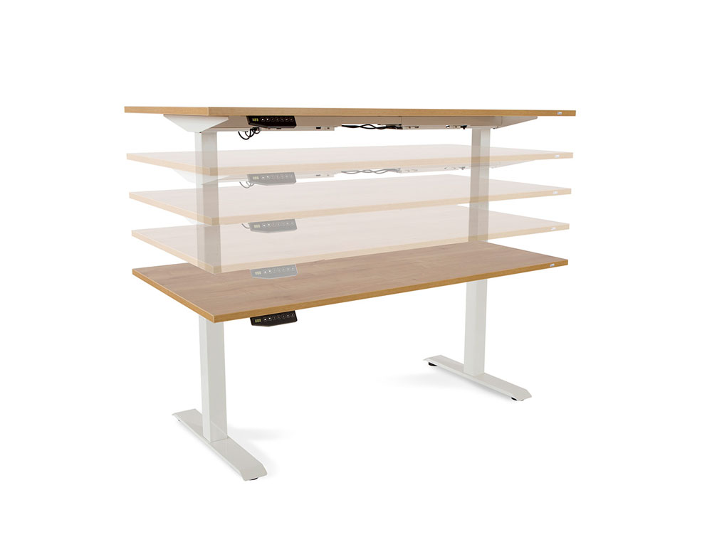 MESA ROCADA REGULAVEL EM ALTURA ELECTRICAMENTE ATE 129 CM ESTRUTURA DE ACO NO TAMPO 180 CM COR CARVALHO