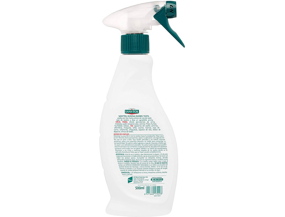 REMOVEDOR DE ODORES DESINFETANTE SANYTOL PARA TEXTIL FRASCO DE 500 ML