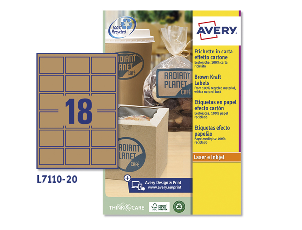 ETIQUETA ADESIVA AVERY KRAFT EFEITO CARTAO RETANGULAR 62X42 MM REMOVIVEL PARA LASER E TINTEIRO