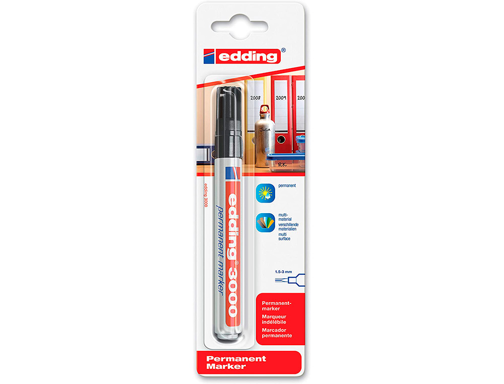 MARCADOR EDDING MARCADOR PERMANENTE 3000 PRETO N.1 PONTA REDONDA 1,5-3 MM BLISTER DE 1 UNIDADE