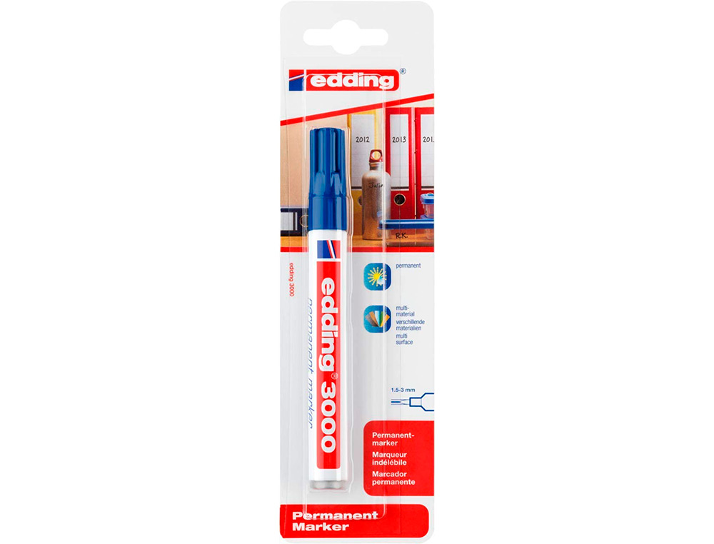 MARCADOR EDDING MARCADOR PERMANENTE 3000 AZUL N.3 PONTA REDONDA 1,5-3 MM BLISTER DE 1 UNIDADE