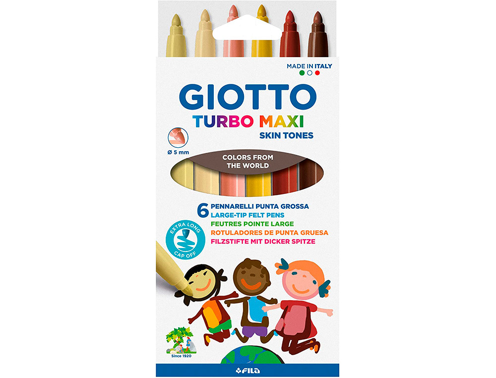 MARCADOR GIOTTO TURBO MAXI SKIN TONES CAIXA DE 6 CORES SORTIDAS LAVAVEIS PONTA BLOQUEADA