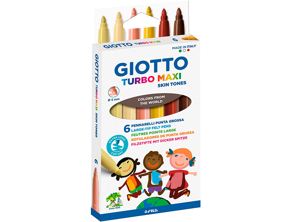 MARCADOR GIOTTO TURBO MAXI SKIN TONES CAIXA DE 6 CORES SORTIDAS LAVAVEIS PONTA BLOQUEADA