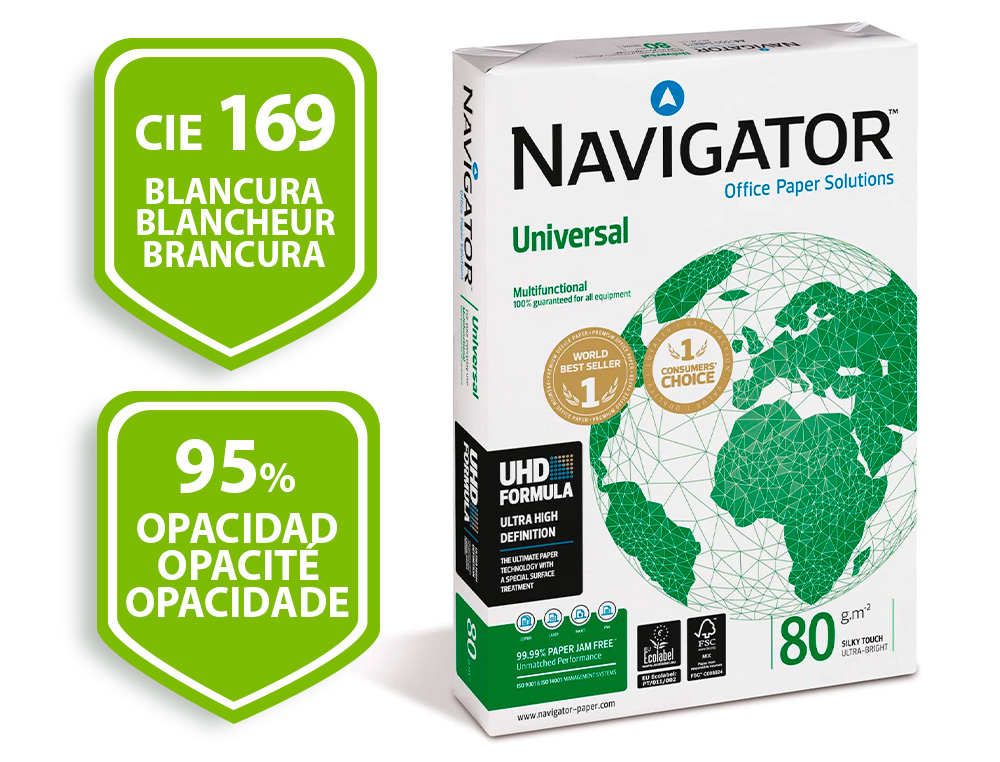 PAPEL FOTOCOPIA NAVIGATOR DIN A4 80 GR EMBALAGEM DE 400 FOLHAS