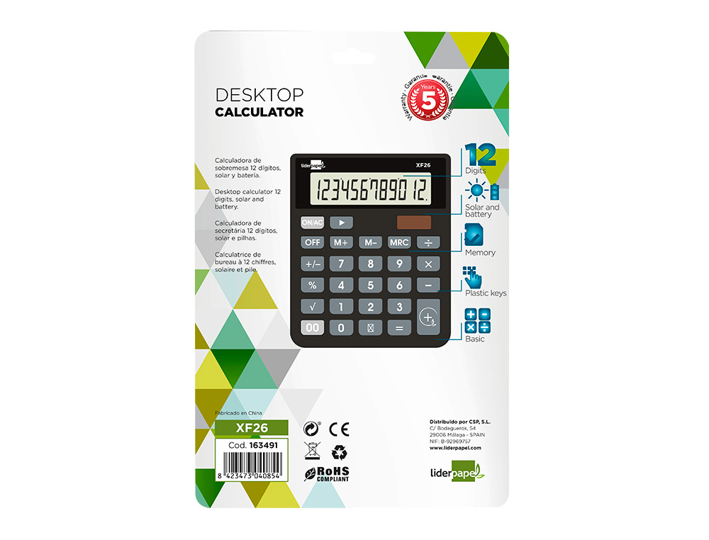 CALCULADORA LIDERPAPEL DE SECRETARIA XF26 12 DIGITOS SOLAR E PILHAS 127X105X24 MM COR PRETO