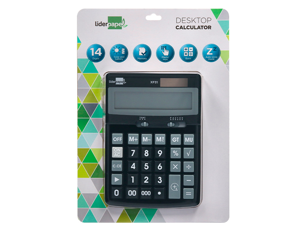 CALCULADORA LIDERPAPEL DE SECRETARIA XF31 14 DIGITOS SOLAR E PILHAS COR PRETO 170X122X35 MM