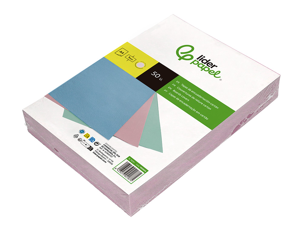CAPA DE ENCADERNACAO LIDERPAPEL CARTAO DIN A4 1 MM ROSA PACK DE 50 UNIDADES