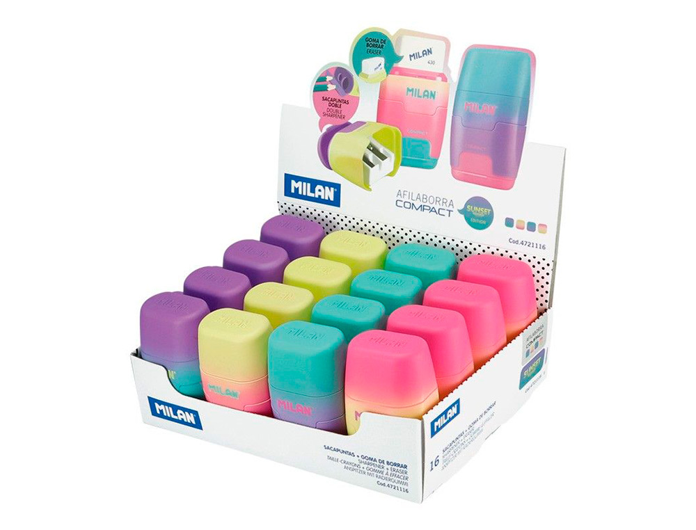 APARA LAPIS MILAN COMPACT SUNSET PLASTICO 2 USOS COM BORRACHA CORES SORTIDAS