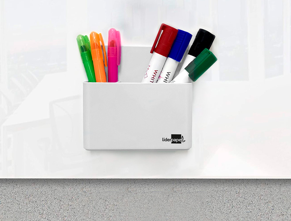 PORTA LAPIS LIDERPAPEL PLASTICO MAGNETICO COR BRANCO 125X75X40 MM