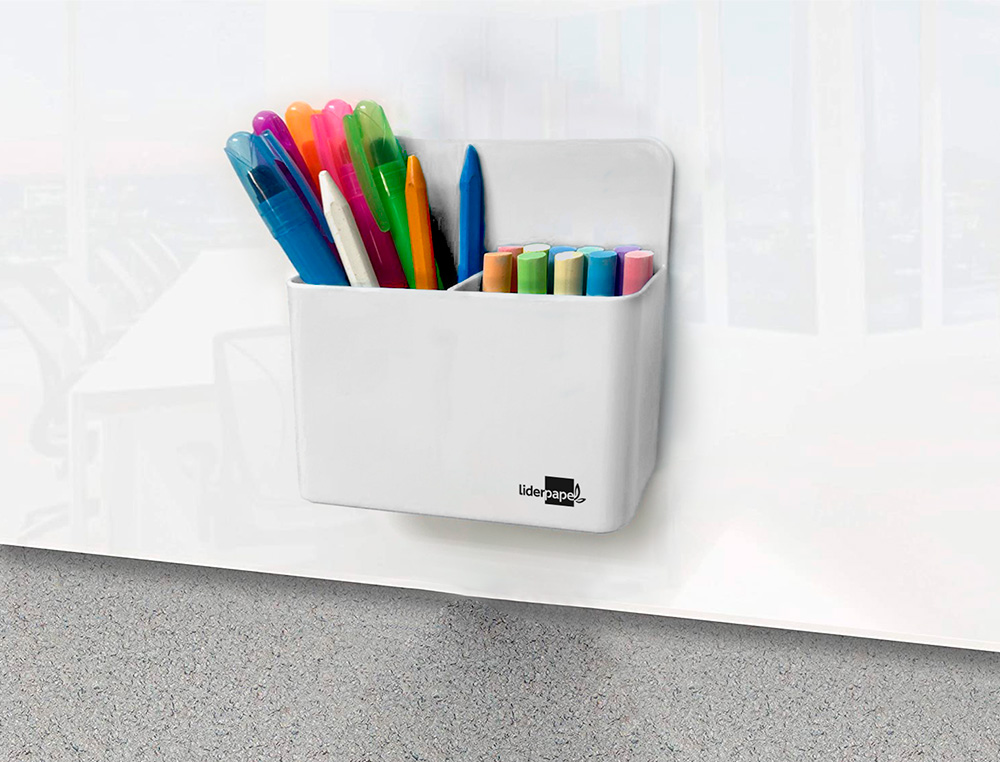 PORTA LAPIS LIDERPAPEL PLASTICO MAGNETICO COR BRANCO 125X75X40 MM