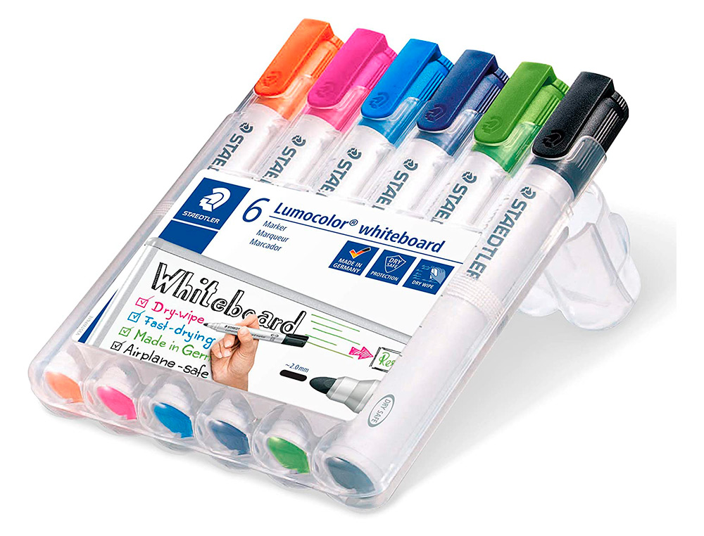 MARCADOR STAEDTLER LUMOCOLOR 351 PARA QUADRO BRANCO PONTA REDONDA 2 MM ESTOJO DE 6 UNIDADES CORES SORTIDAS