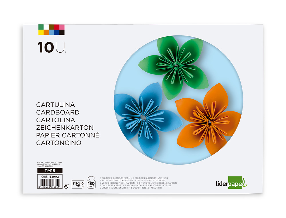 BLOCO TRABALHOS MANUAIS LIDERPAPEL CARTOLINA 240X315MM 10 FOLHAS 5 CORES NEON + 5 CORES INTENSAS