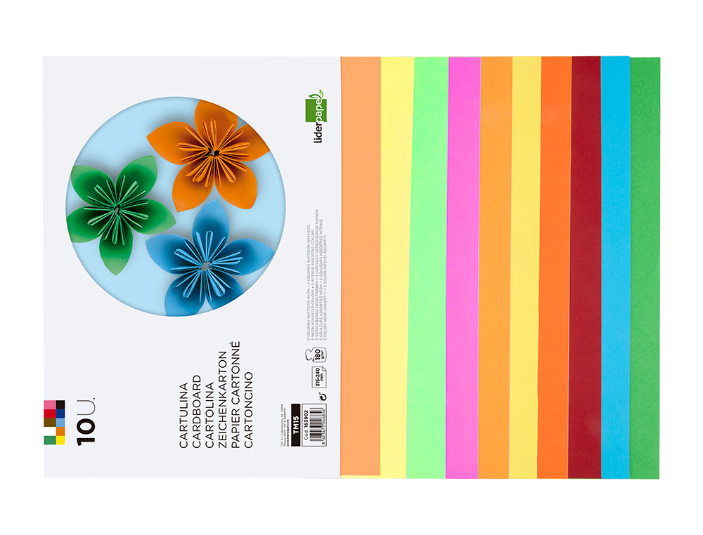 BLOCO TRABALHOS MANUAIS LIDERPAPEL CARTOLINA 240X315MM 10 FOLHAS 5 CORES NEON + 5 CORES INTENSAS