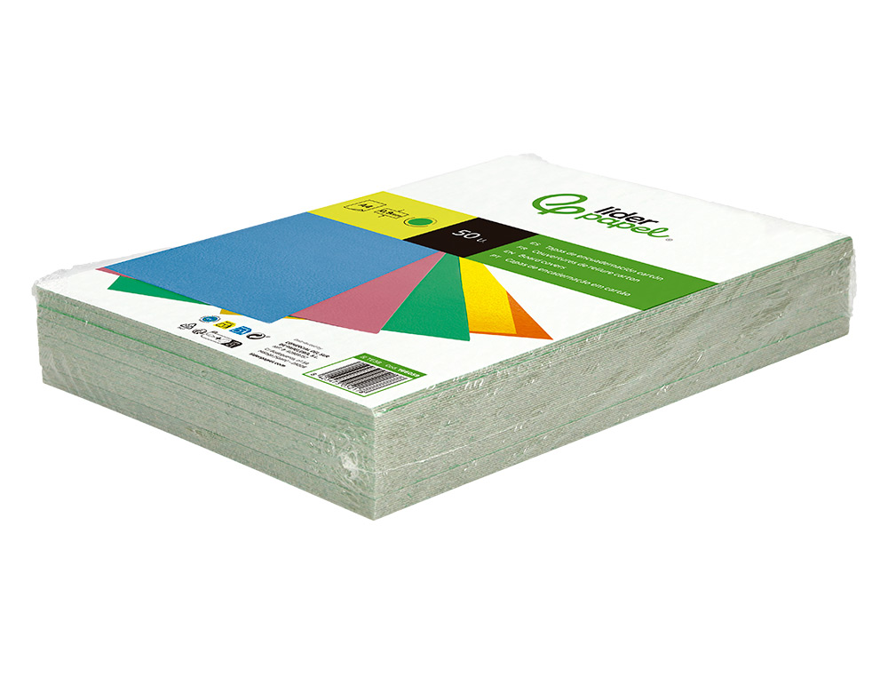 CAPA DE ENCADERNACAO LIDERPAPEL CARTAO DIN A4 0,9 MM VERDE FLUOR PACK DE 50 UNIDADES
