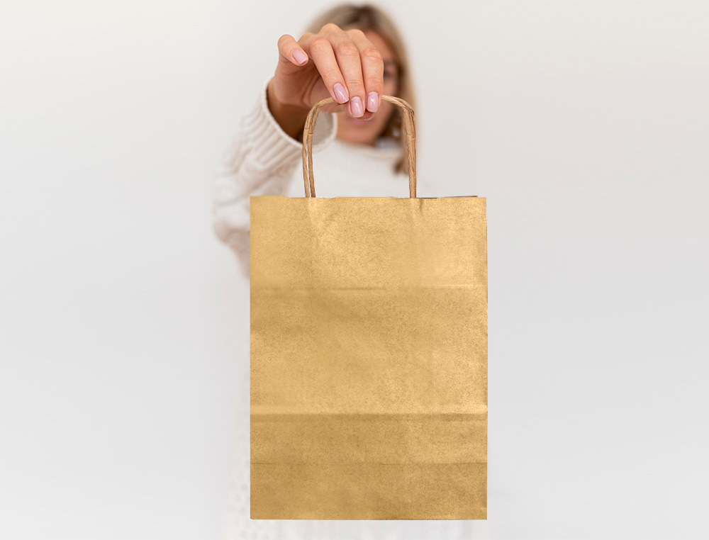 SACO DE PAPEL Q-CONNECT KRAFT OURO XS COM ASA TORCIDA 180X240X80 MM