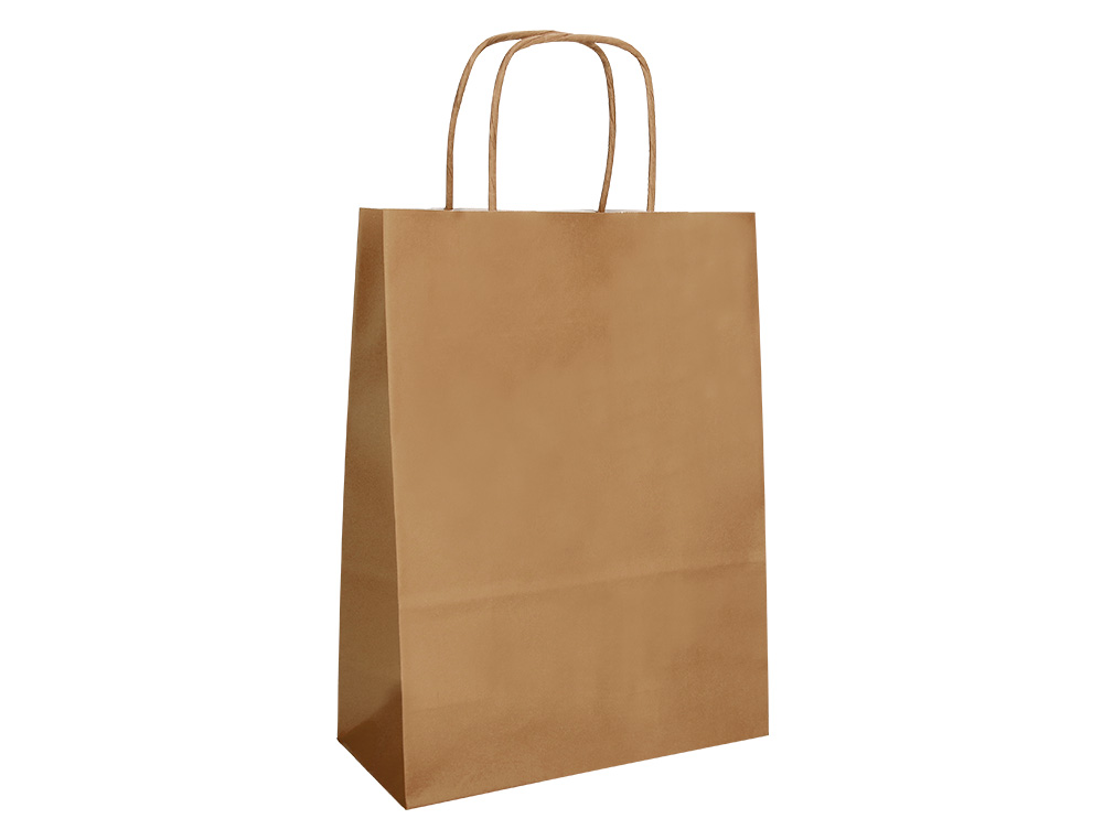 SACO DE PAPEL Q-CONNECT KRAFT NATURAL LISO L COM ASA TORCIDA 320X400X140 MM