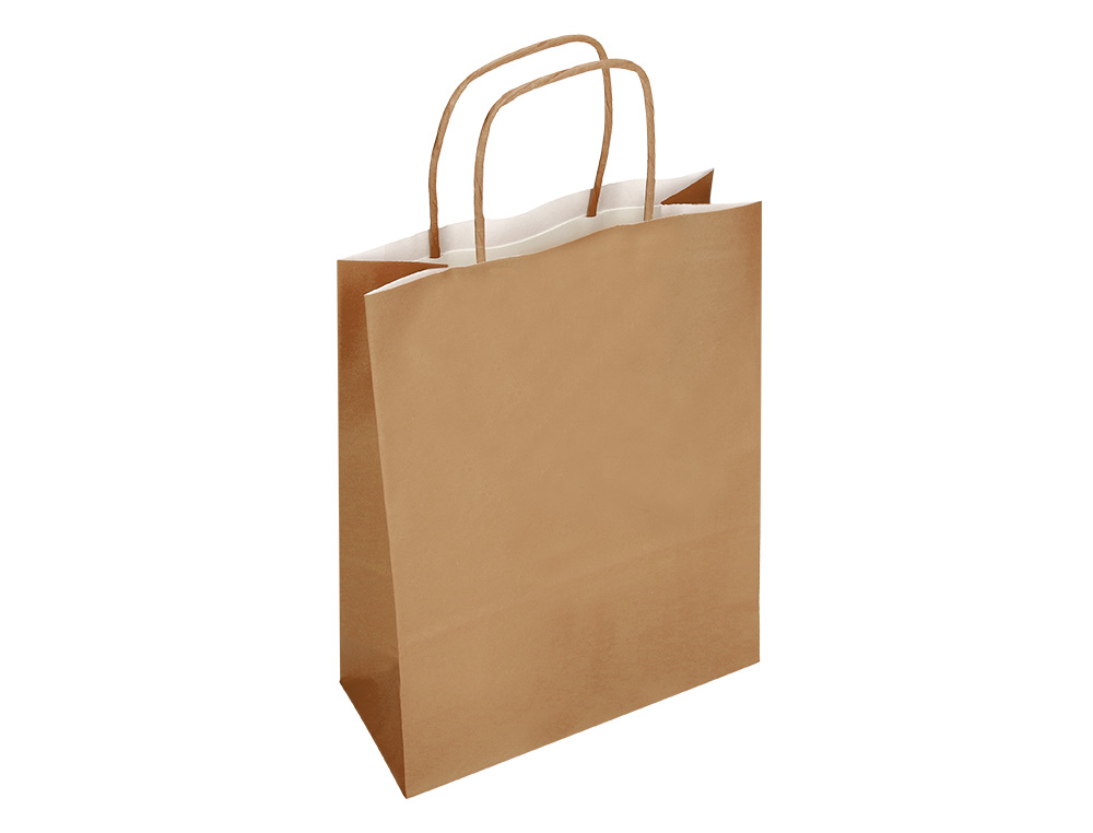 SACO DE PAPEL Q-CONNECT KRAFT NATURAL LISO L COM ASA TORCIDA 320X400X140 MM