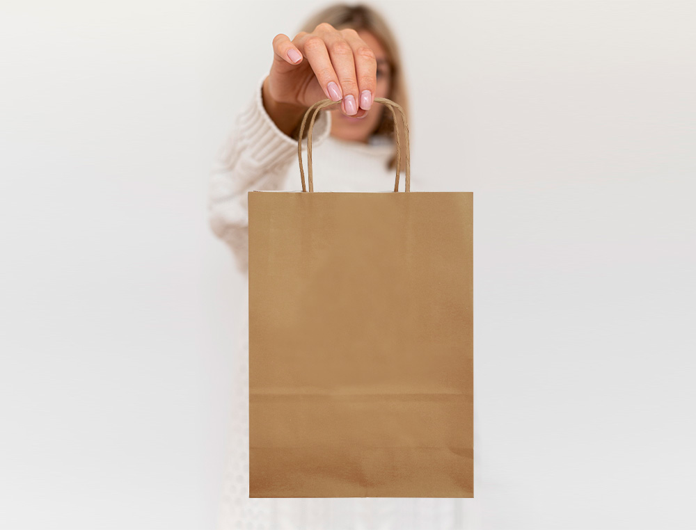 SACO DE PAPEL Q-CONNECT KRAFT NATURAL LISO L COM ASA TORCIDA 320X400X140 MM