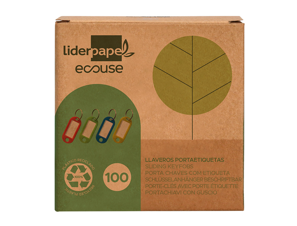 CHAVEIRO PORTA-ETIQUETAS LIDERPAPEL ECOUSE FABRICADO EM PLASTICO RECICLADO EXPOSITOR DE 100 UNIDADES CORES SORTIDAS