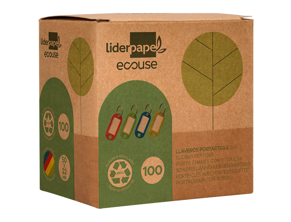 CHAVEIRO PORTA-ETIQUETAS LIDERPAPEL ECOUSE FABRICADO EM PLASTICO RECICLADO EXPOSITOR DE 100 UNIDADES CORES SORTIDAS