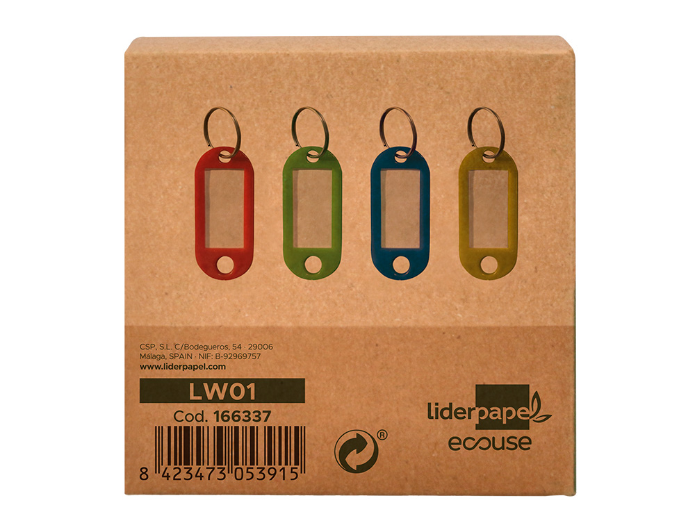 CHAVEIRO PORTA-ETIQUETAS LIDERPAPEL ECOUSE FABRICADO EM PLASTICO RECICLADO EXPOSITOR DE 100 UNIDADES CORES SORTIDAS
