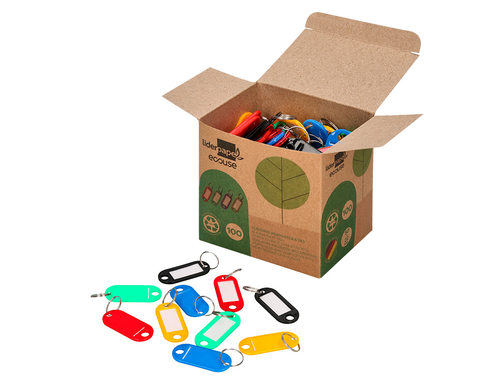CHAVEIRO PORTA-ETIQUETAS LIDERPAPEL ECOUSE FABRICADO EM PLASTICO RECICLADO EXPOSITOR DE 100 UNIDADES CORES SORTIDAS