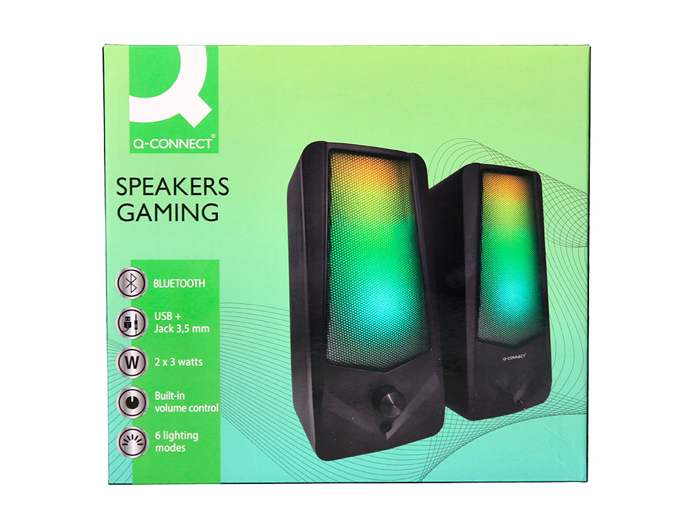 COLUNAS Q-CONNECT GAMING BLUE TOOTH COM ILUMINACAO RGB POTENCIA MAXIMA 2X3W CONTROLO DE VOLUME COR PRETO