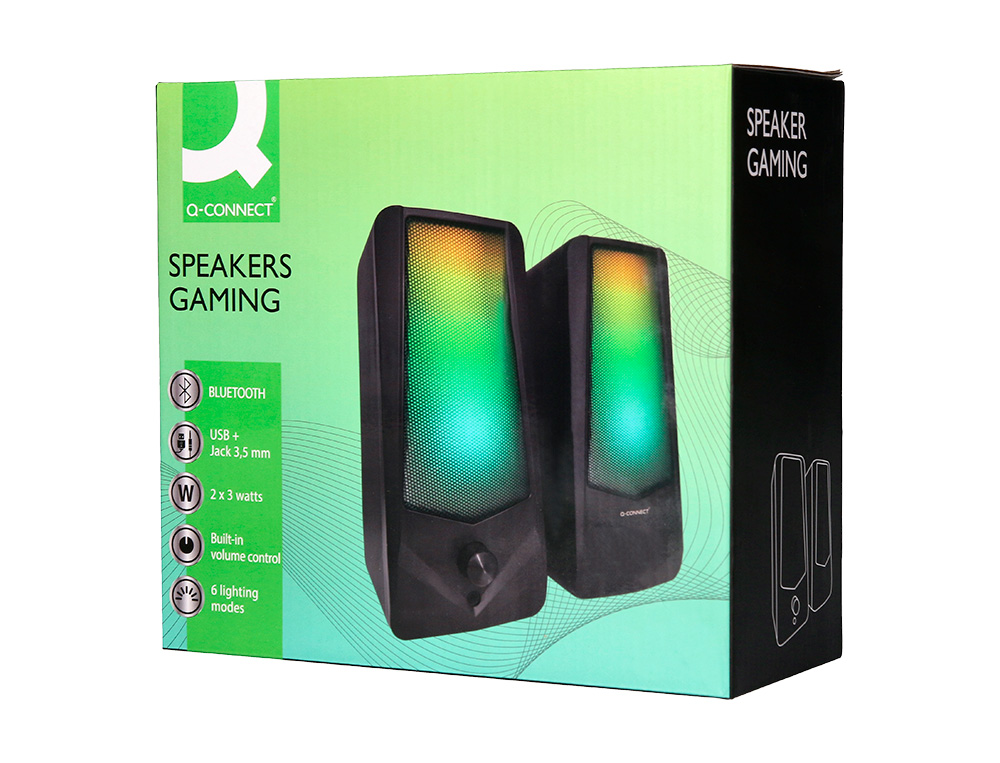 COLUNAS Q-CONNECT GAMING BLUE TOOTH COM ILUMINACAO RGB POTENCIA MAXIMA 2X3W CONTROLO DE VOLUME COR PRETO