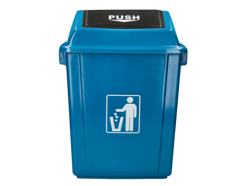 CONTENTOR DE LIXO Q-CONNECT PLASTICO COM TAMPA DE EMPURRAR 58 LITROS 470X330X760 MM AZUL
