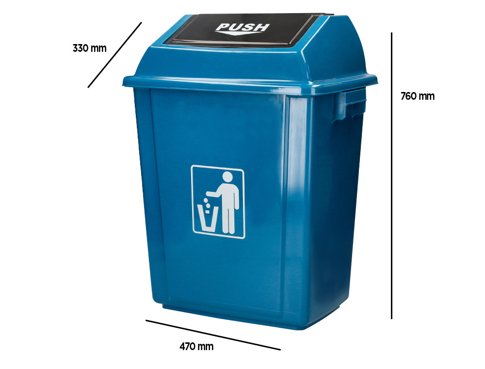 CONTENTOR DE LIXO Q-CONNECT PLASTICO COM TAMPA DE EMPURRAR 58 LITROS 470X330X760 MM AZUL