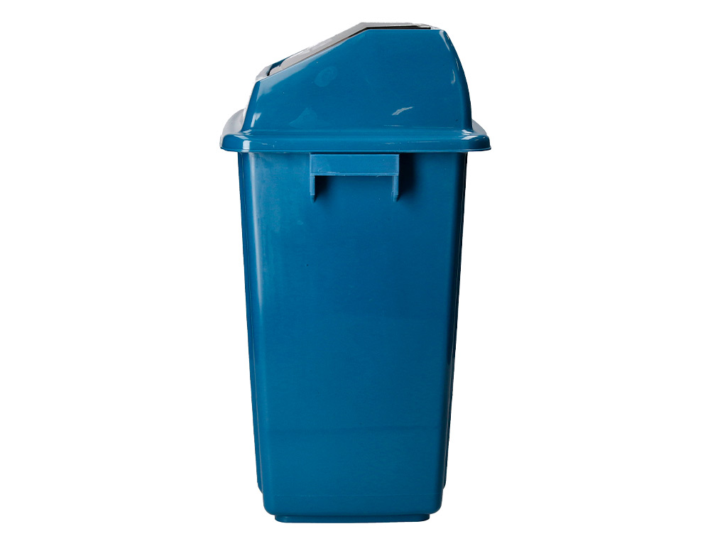 CONTENTOR DE LIXO Q-CONNECT PLASTICO COM TAMPA DE EMPURRAR 58 LITROS 470X330X760 MM AZUL