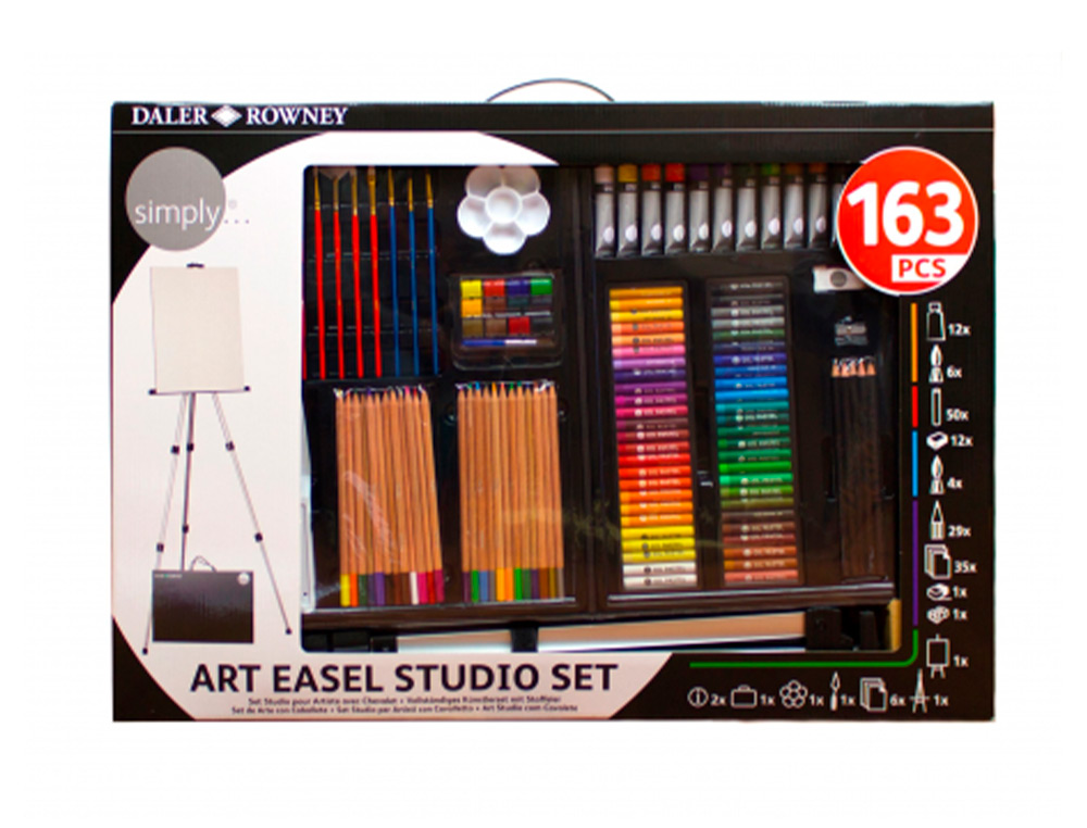 CONJUNTO DE PINTURAS DALER ROWNEY 163 PECAS COM CAVALETE DE ALUMINIO DOBRAVEL 500X70X727 MM