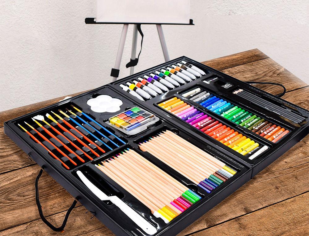 CONJUNTO DE PINTURAS DALER ROWNEY 163 PECAS COM CAVALETE DE ALUMINIO DOBRAVEL 500X70X727 MM
