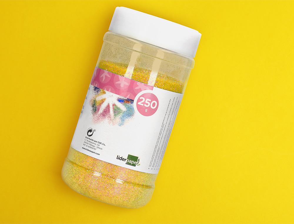 PURPURINA LIDERPAPEL FANTASIA COR AMARELO PASTEL METALIZADO FRASCO DE 250 GR