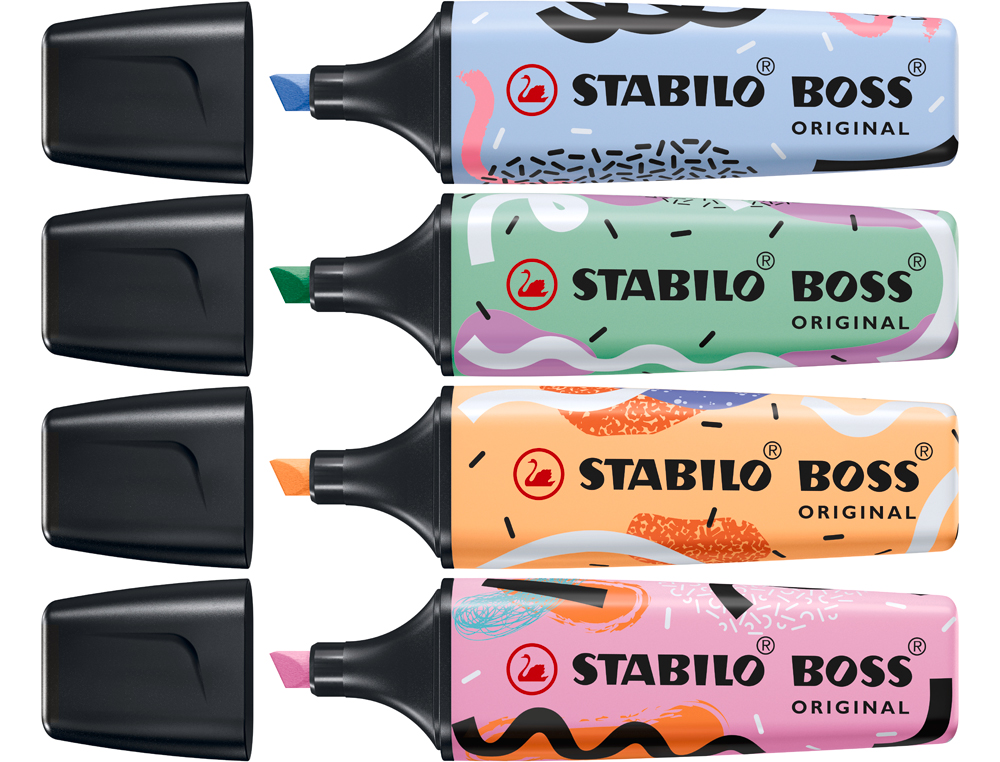 MARCADOR FLUORESCENTE STABILO BOSS ORIGINAL PASTEL BY JU SCHNEE ESTOJO DE 4 CORES SORTIDAS