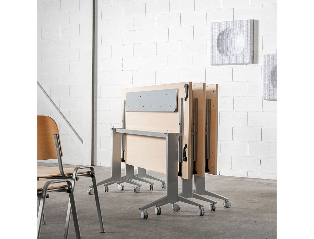 MESA ROCADA 2003FD04 COM TAMPO REBATIVEL COR ALUMINIO/BRANCO 180X80 CM