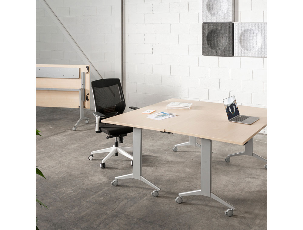 MESA ROCADA 2003FD04 COM TAMPO REBATIVEL COR ALUMINIO/BRANCO 180X80 CM