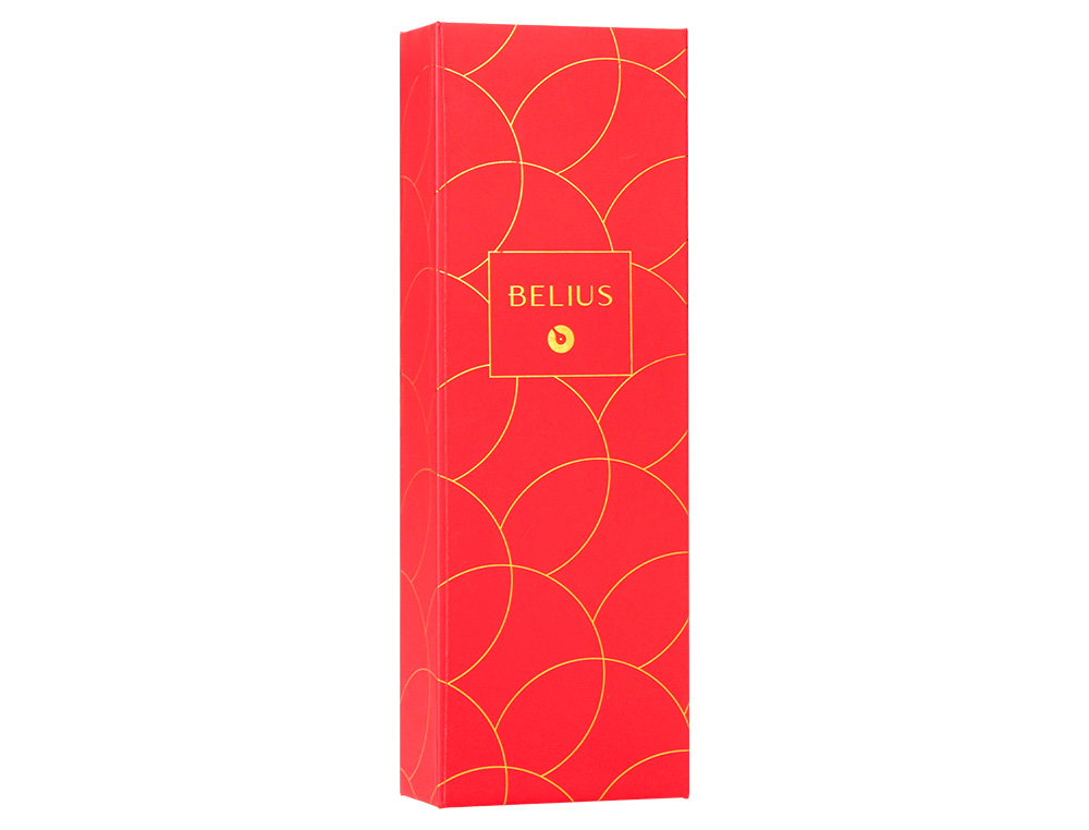 ESFEROGRAFICA BELIUS PASSION DOR ALUMINIO TEXTURA ESCOVADO DESENHO VERMELHO E DOURADO TINTA AZUL CAIXA DESIGN