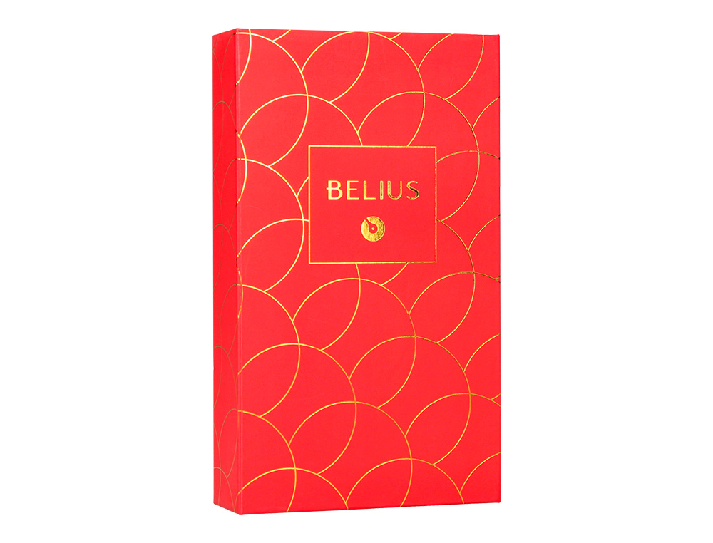 ESFEROGRAFICA E ESTOJO COURO BELIUS PASSION DOR ALUMINIO TEXTURA ESCOVADO VERMELHO E DOURADO TINTA AZUL CAIXA DESIGN