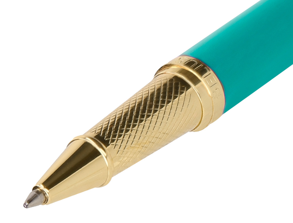 ESFEROGRAFICA E ESTOJO BELIUS SOIREE DESENHO ART DECO TURQUESA E DOURADO TINTA AZUL CAIXA DESIGN