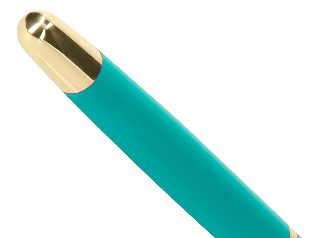 ESFEROGRAFICA E ESTOJO BELIUS SOIREE DESENHO ART DECO TURQUESA E DOURADO TINTA AZUL CAIXA DESIGN