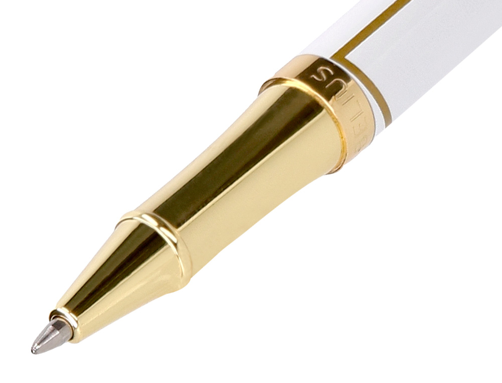 ROLLER BELIUS CARTE BLANCHE DESENHO BRANCO E DOURADO TINTA PRETA CAIXA DESIGN