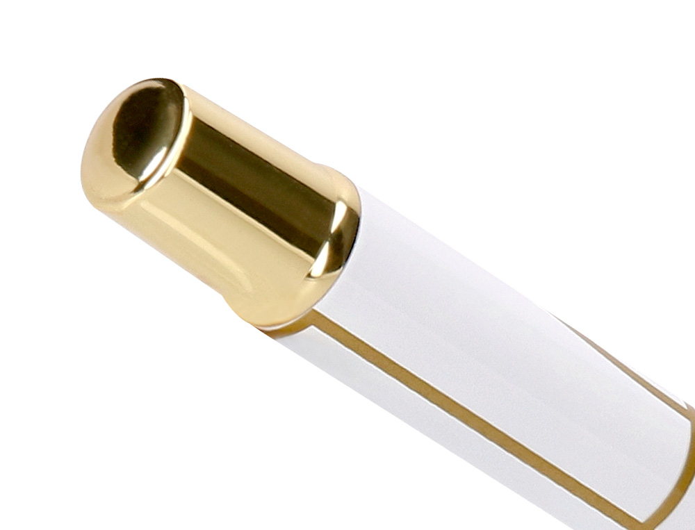 ROLLER BELIUS CARTE BLANCHE DESENHO BRANCO E DOURADO TINTA PRETA CAIXA DESIGN