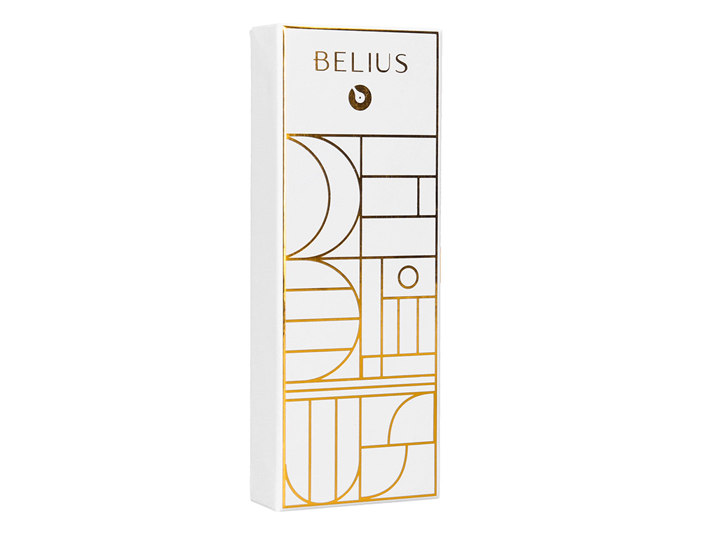 ROLLER BELIUS CARTE BLANCHE DESENHO BRANCO E DOURADO TINTA PRETA CAIXA DESIGN