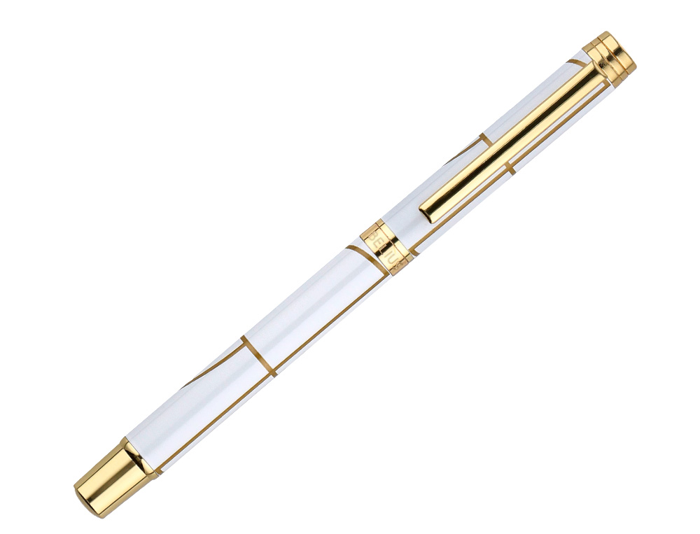ROLLER BELIUS CARTE BLANCHE DESENHO BRANCO E DOURADO TINTA PRETA CAIXA DESIGN