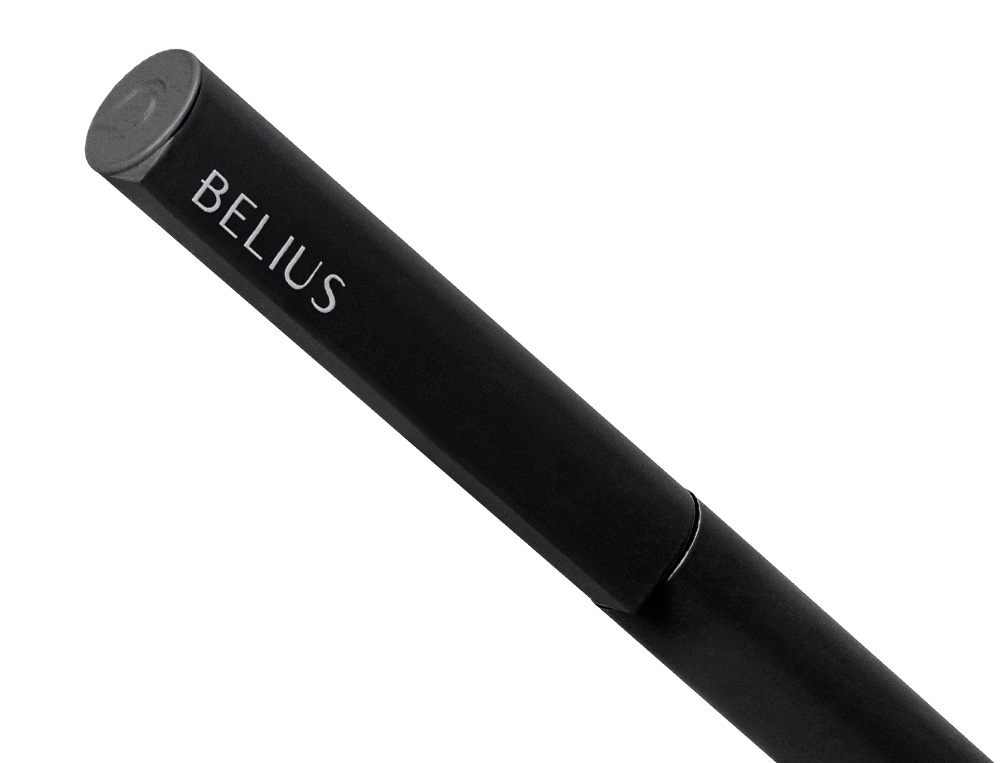 ESFEROGRAFICA BELIUS ROCKET B ALUMINIO DESENHO MINIMALISTA PRETO CAIXA CILINDRICA TINTA AZUL